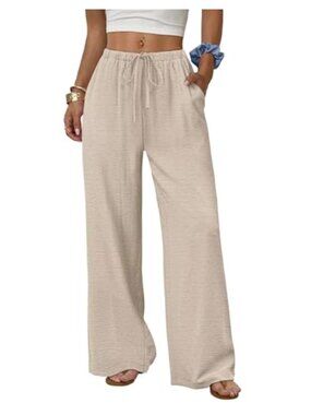 Wide Leg Palazzo Pants with Pockets Drawstring Elastic Waist Summer Beach